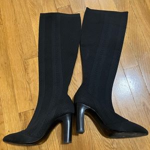 Charles David knit high knee boots black size 7 high heel